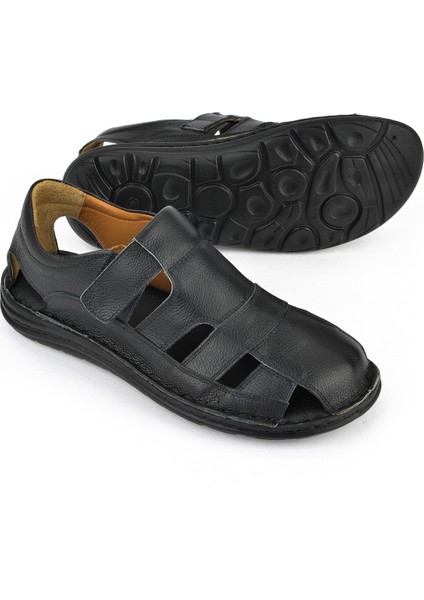 , Erkek Hakiki Deri Konfor Sandalet 1511052Z5064 Siyah fırsatları