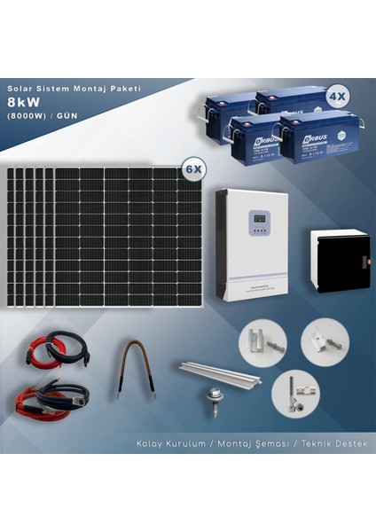 8 Kw Solar Paket Sistem (8000W/GÜN)