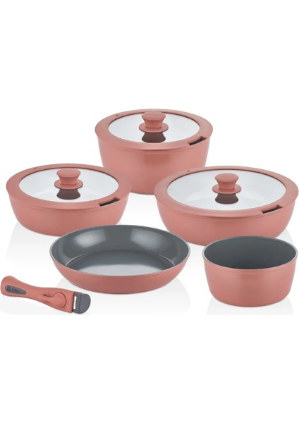 Auris x Largel 9 Parça Tencere Seti Pembe