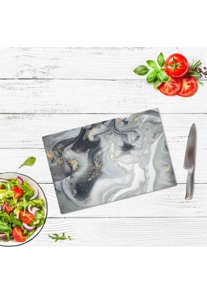 30X40 cm Cam Kesme Tahtası Gri Altın Mermer fiyatları