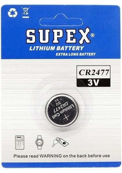 Supex CR2477 3 Volt Lityum Pil Tekli