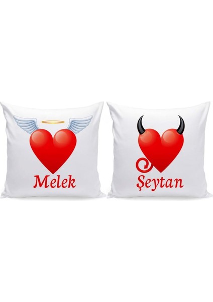 Kişiye Özel Melek Şeytan 2 Li Aşk Yastık Kılıfı