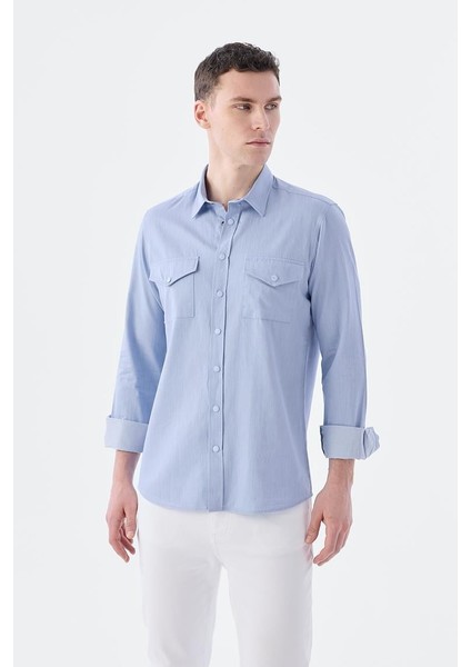 Mavi Comfort Fit Cepli Çıtçıtlı %100 Pamuk Kot Gömlek
