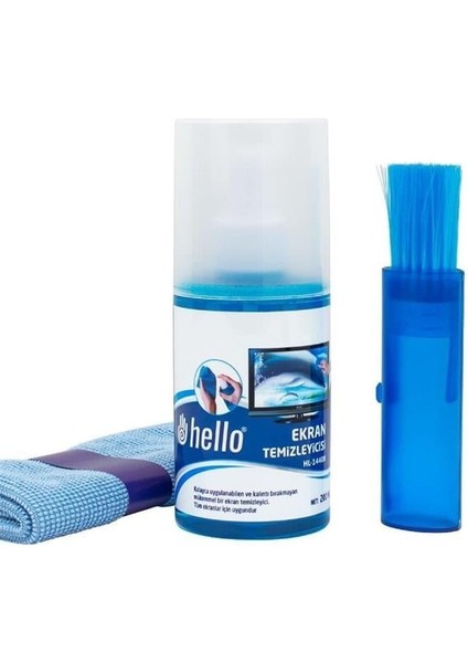 Hello HL-14408 Sprey + Fiber Bez + Fırça 200 Ml. LCD Ekran Temizleme Seti