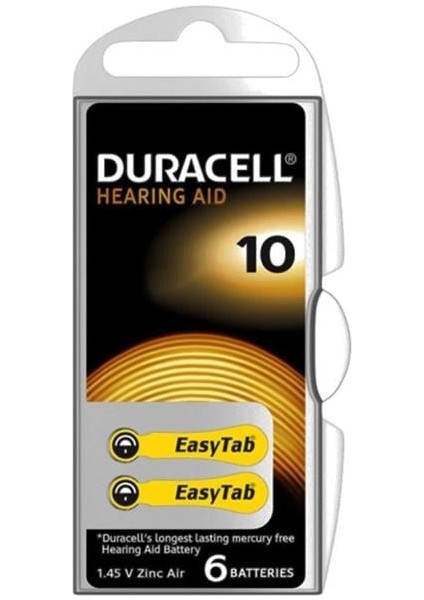 Duracell 10 No Kulaklık Pili (6'lı Paket)
