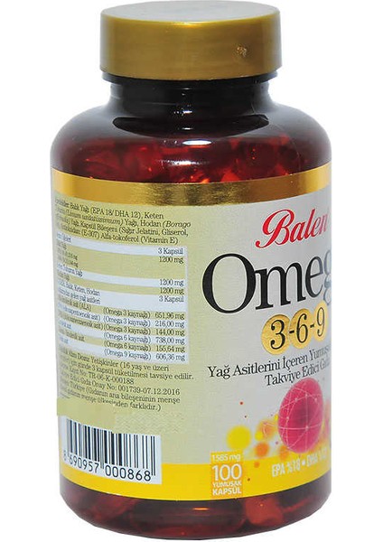 Omega 3-6-9 1585 Mg x 100 Yumuşak Kapsül
