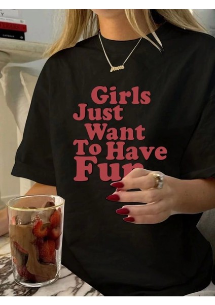 Baskılı Oversize T-Shirt - Siyah