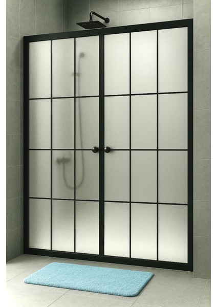 Duşakabin Ön Cephe Siyah Çizgi Komple Buzlu