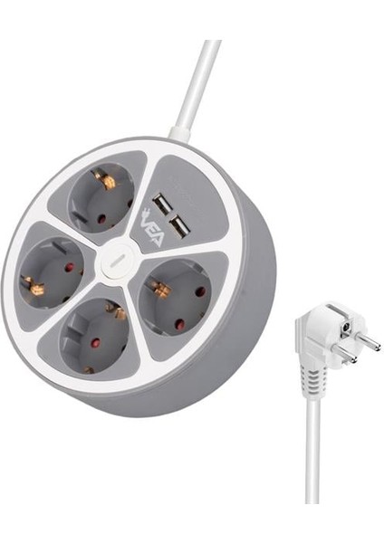Vea VE-G604YU 4'lü 2 USB Li Anahtarlı 1.5 Metre Grup Priz