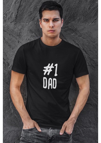Number One Dad Baskılı Babalar Günü Doğum Günü Eğlenceli Hediyelik Unisex T-Shirt