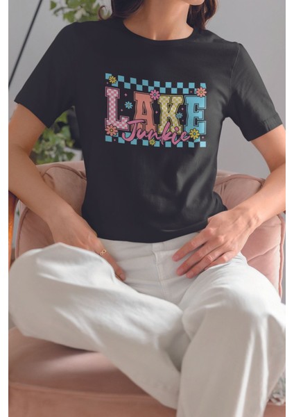 Lake Junkie Baskılıyaz Temalı Unisex Regular Fit Pamuklu Siyah Tişört