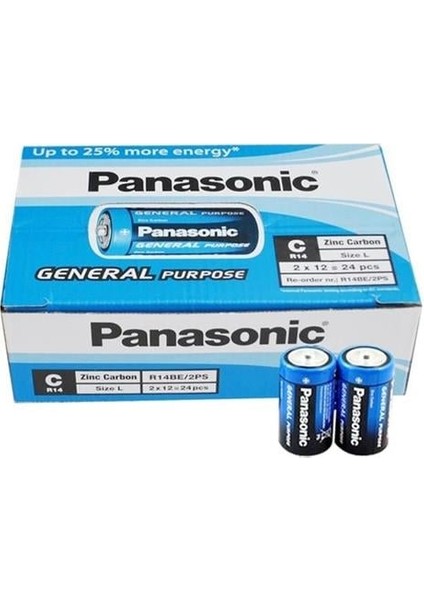 Panasonic R14BE/2PS Manganez Orta C Boy Pil (24'lü Paket)