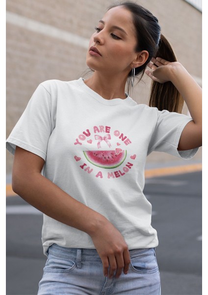You Are One In A Melon Baskılı Sevimli Sevgiliye Hediye Sevgililer Günü %100 Pamuklu T Shirt