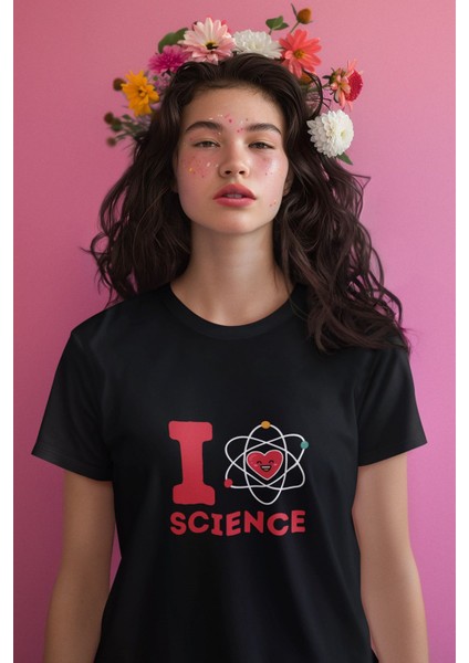 I Love Science Baskılı Fen Kimya Öğrenci Hediyelik Eğlenceli Siyah Unisex T-Shirt
