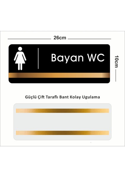 Ofis Departman Kapı Isimliği, Yönlendirme Levhası - Bayan Wc - 26X10CM Antrasit - Bronz fiyatları