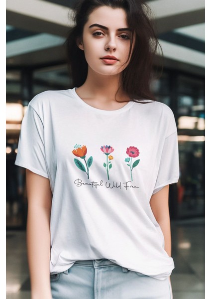 Beatıful Wild Free Çiçek Baskılı Unisex T-Shirt