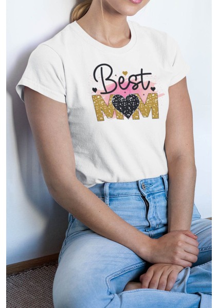 Best Mom No:2 Baskılı Anneler Günü Hediyelik Beyaz %100 Pamuklu T Shirt