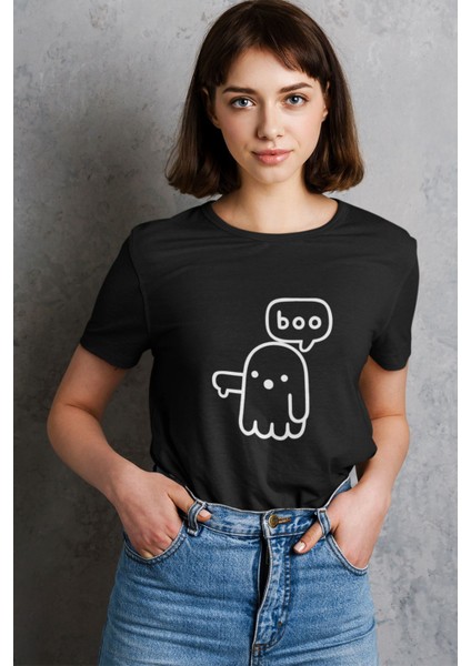 Boo Eğlenceli Komik Baskılı %100 Pamuklu Unisex T-Shirt