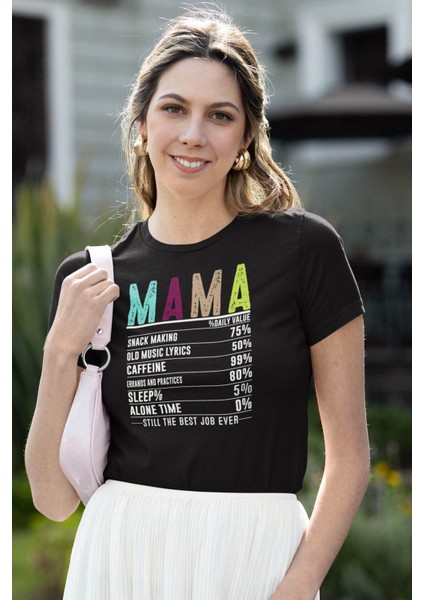 Mother Besin Tablosu Baskılı Anneler Günü Hediyelik Siyah %100 Pamuklu T Shirt