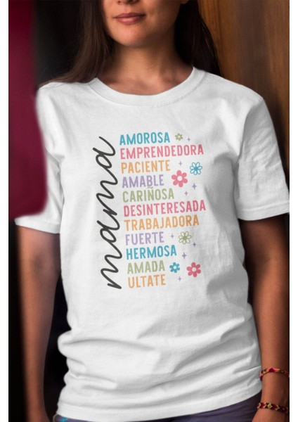 Ispanyolca Anne Quotes Baskılı Anneler Günü Hediyelik Beyaz %100 Pamuklu T Shirt