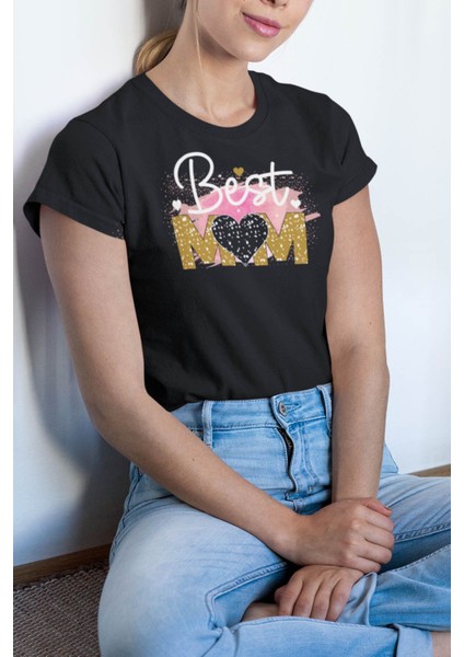 Best Mom No:2 Baskılı Anneler Günü Hediyelik Siyah %100 Pamuklu T Shirt
