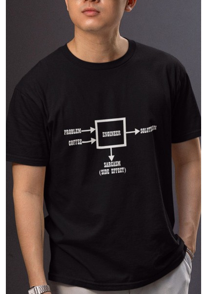 Mühendis Sarkastik Eğlenceli Engineer Funny Baskılı Hediyelik Siyah Unisex T-Shirt