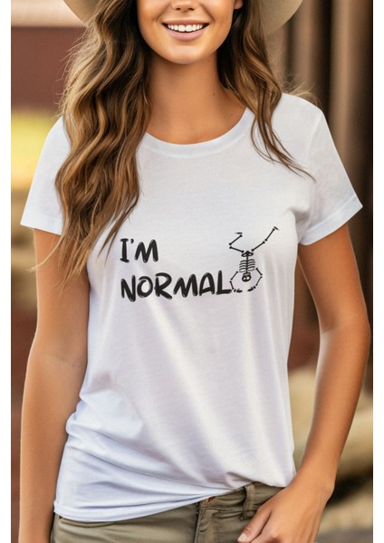 I 'm Normal Iskelet Baskılı Eğlenceli Hediyelik Renkli Unisex T-Shirt