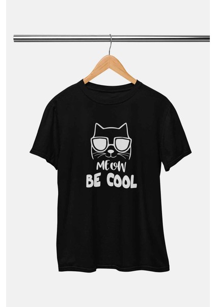 Meow Be Cool Sevimli Havalı Kedi Baskılı Eğlenceli Hediyelik Beyaz Unisex T-Shirt