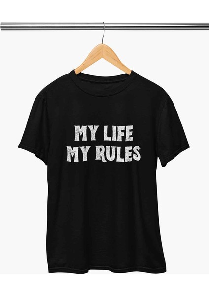 My Life My Rules Baskılı Sevgili, Eş, Özel Gün Hediye Beyaz Unisex T-Shirt