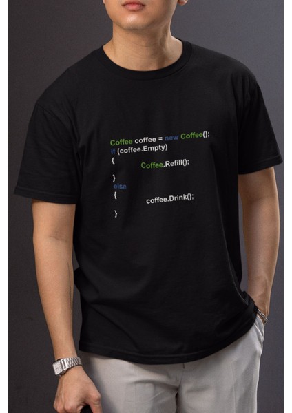 Coffee Yazılımcı Mühendis Java Eğlenceli Hediyelik Siyah Unisex T-Shirt