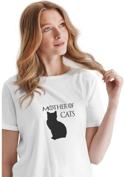 Mother Of Cats Baskılı Game Of Thrones Hediyelik Eğlenceli Beyaz Unisex T-Shirt