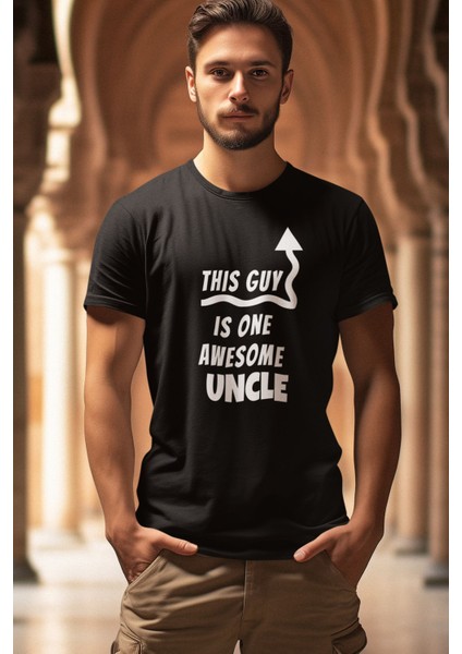 This Guy Is One Awesome Uncle Baskılı Amca Dayı Hediye %100 Pamuk Siyah Tişört