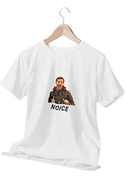 Noice Jake Peralta Baskılı Brooklyn Nine Eğlenceli Hediyelik Beyaz Unisex T-Shirt