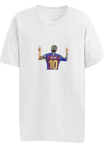 Lionel Messi Goat Baskılı Hediyelik Eğlenceli Beyaz Unisex T-Shirt
