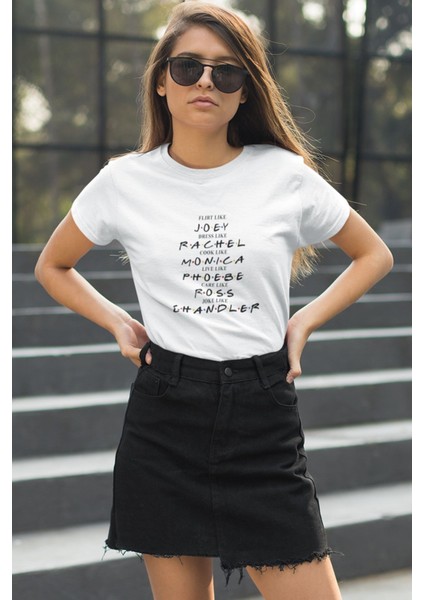 Friends Ross Rachel Joey Phoebe Chandler Monica Baskılı Hediyelik Eğlenceli Beyaz Unisex T-Shirt
