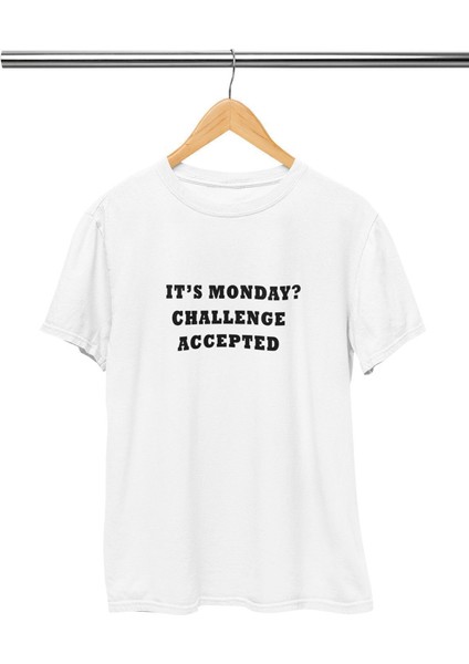 Its Monday Challenge Accepted Baskılı Hımym Barney Stinson Hediyelik Eğlenceli Beyaz Unisex T-Shirt