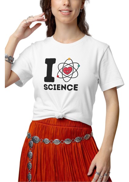 I Love Science Baskılı Fen Kimya Öğrenci Hediyelik Eğlenceli Beyaz Unisex T-Shirt