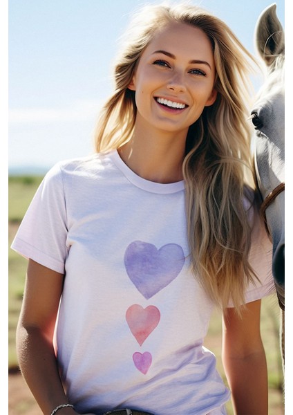 Mini Renkli Kalp Baskılı Eğlenceli Beyaz Unisex T-Shirt