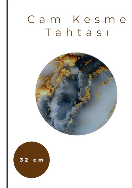 Cam Kesme Tahtası* Mutfak Tahtası 32CM Mermer Gri Altın Görünümlü