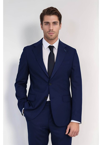 /yünlü Mono Yaka Slim Takım Elbise Navy