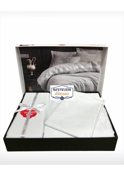 Çift Kişilik Jakarlı Saten Nevresim Takımı Leaf Buz Mavisi