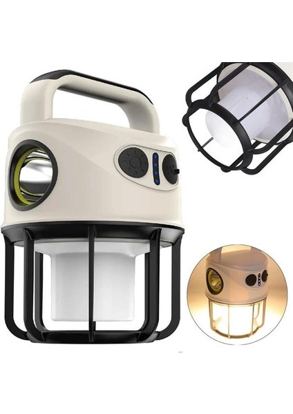 Powermaster CH-22025 Çift Işıklı Kamp Lambası El Feneri Powerbank Özellikli (Gün Işığı - Beyaz)
