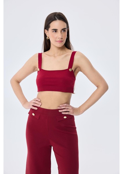 Styleboom x Peraluna Elızabeth Bralet Düğme Detaylı Askılı Kadın Triko Bralet - Bordo fiyatları