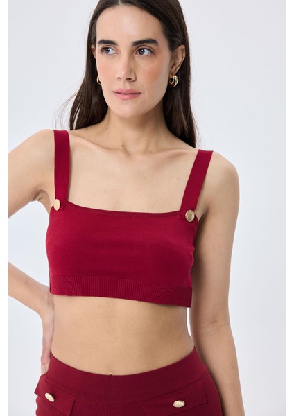 Styleboom x Peraluna Elızabeth Bralet Düğme Detaylı Askılı Kadın Triko Bralet - Bordo modelleri