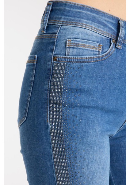 Ispanyol Paça Yanı Taş Şeritli Kot Pantolon A.mavi 4000 fırsatları