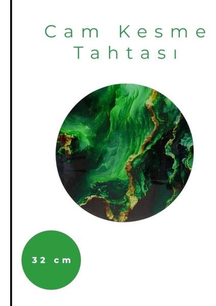 Cam Kesme Tahtası* Mutfak Tahtası 32CM Mermer Yeşil Altın Görünümlü