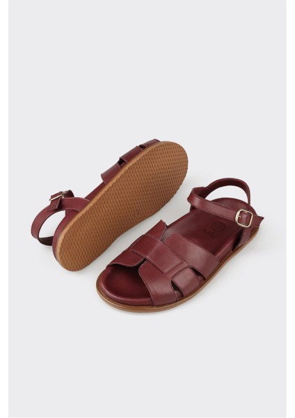 Bordo Deri Kadın Sandalet modelleri