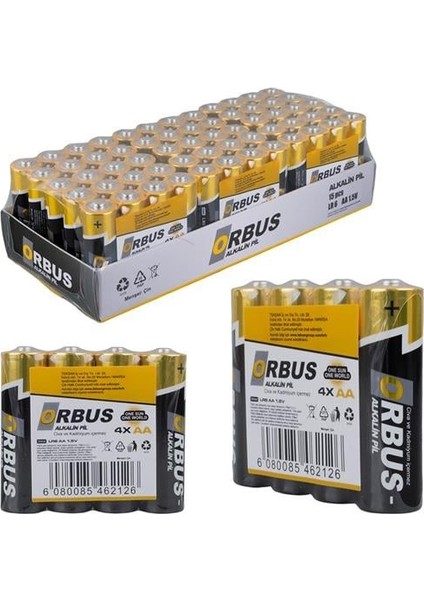Orbus KLRORB-LR06-4B 1.5V Aa 60 Adet 4'lü Paket Alkalin Kalem Pil