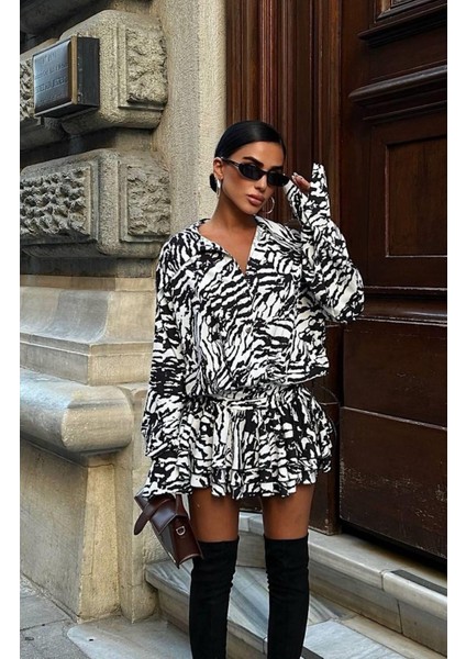 Zebra Desen Gömlek Elbise