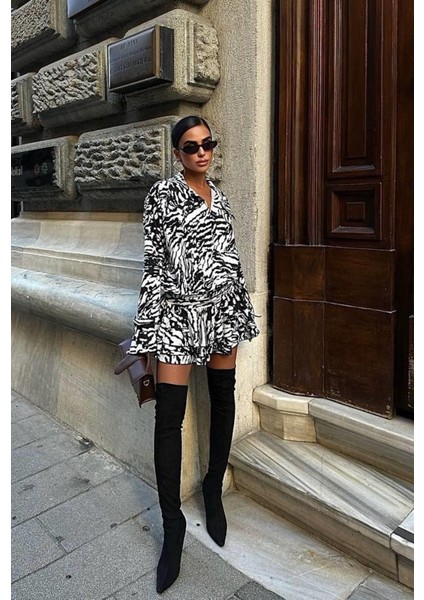 Zebra Desen Gömlek Elbise